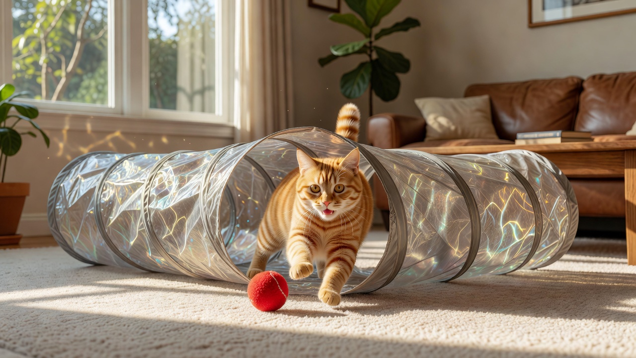 Cat playing in tunnel
