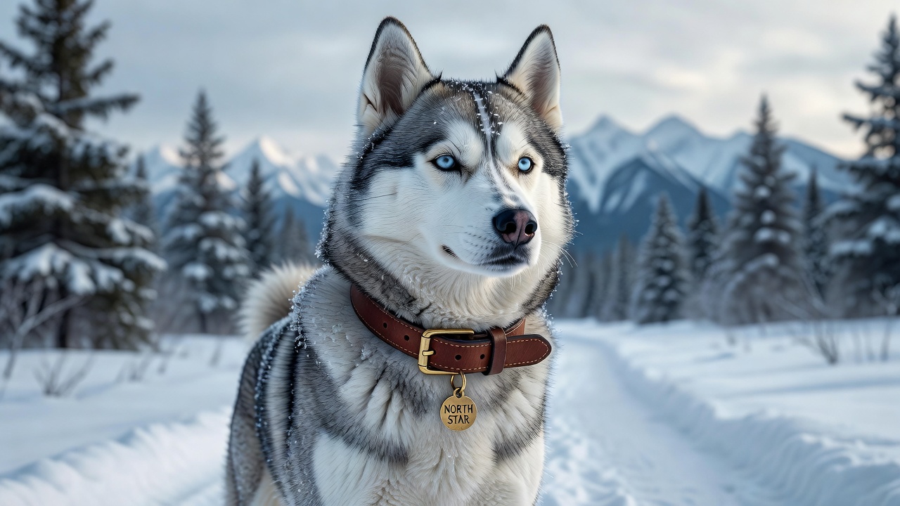 Husky wearing collar